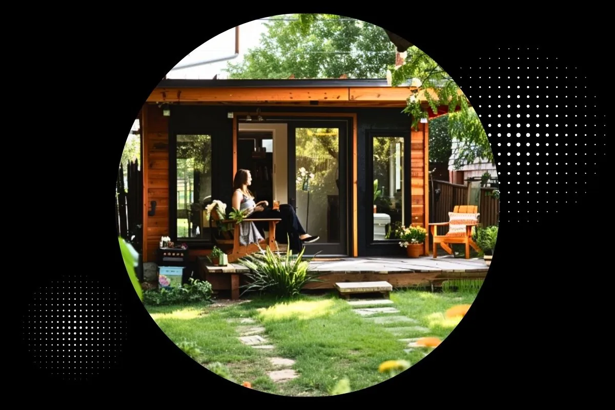 woman sitting alone outside accessory dwelling unit