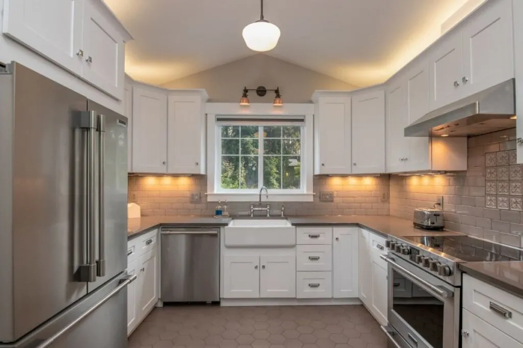 modern kitchen design with white cabinets