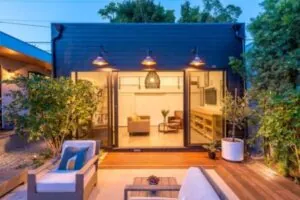 blue accessory dwelling unit with lighting and furniture